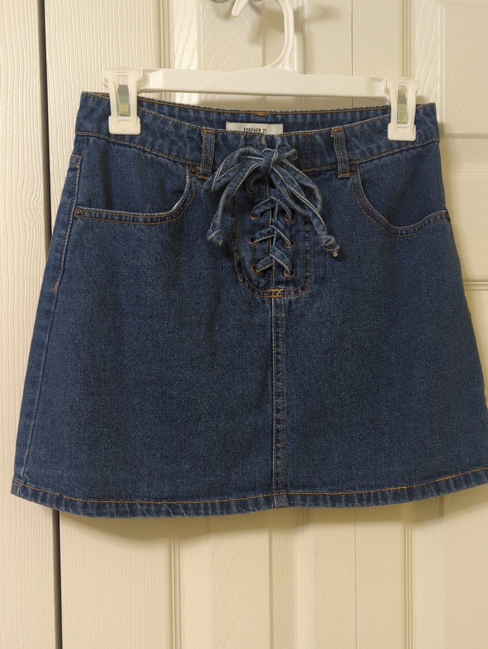 Women's Forever 21 Blue Denim Lace-Up A-Line Mini Skirt Size 26
